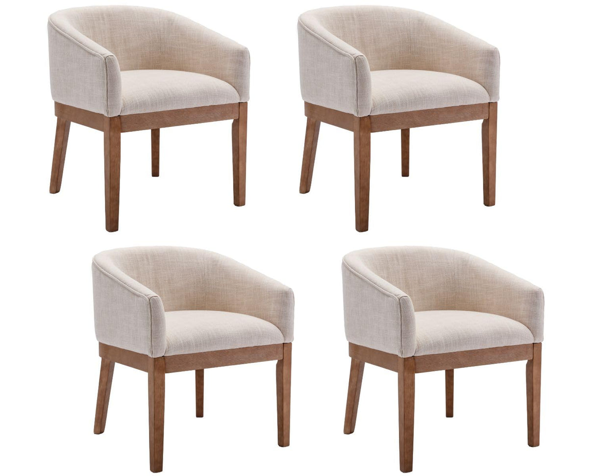 RIVOVA Beige Dining Chairs Set of 4 Mid-Century Modern Dining Chairs Linen Upholstered Kitchen Dining Room Chairs Curved Backrest Dining Chairs with Wood Leg RIVOVA