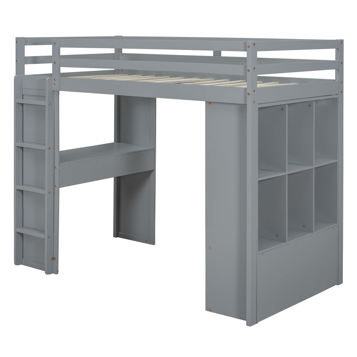 Bellemave Full Size Loft Bed with Desk, Storage, and LED Light in Gray Bellemave