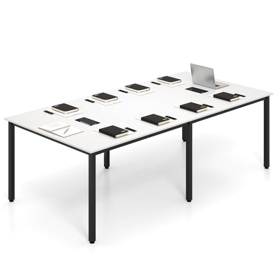 GOFLAME 8 FT Conference Room Table, Large Meeting Desk Seats up to 10 People, 2 Cable Grommets, Rectangle Seminar, Business Table, Training for Office, Boardroom, White + Black