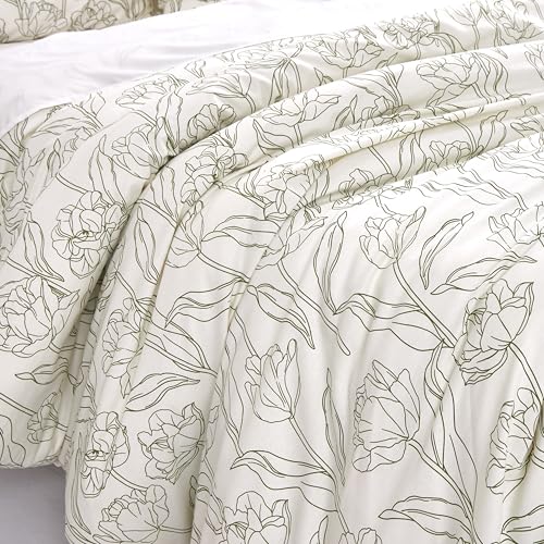 Arianaut Cotton Printed Comforter Set – Soft & Breathable Bedding Quilt Set with Microfiber Fill – Includes 1 Comforter & 2 Pillowcases – Lightweight & All-Season (White Printed, Queen) Arianaut