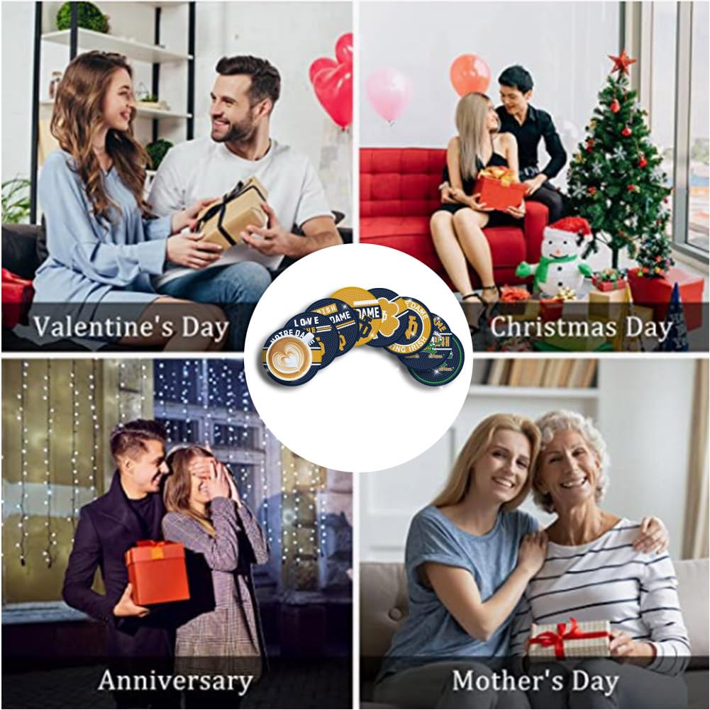 8 Pcs Diamond Painting Coasters, DIY Football Diamond Art Coasters Diamond Painting Kits for Beginners, Diamond Art Gift Craft Supplies Notre Dame Blue WoodArtSupply