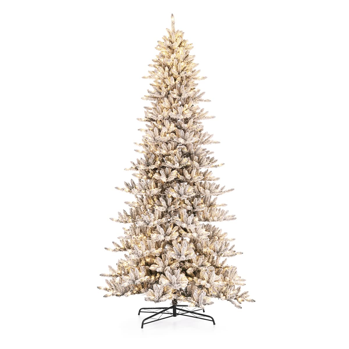 Glitzhome 11ft Pre-Lit Flocked Slim Fir Artificial Christmas Tree, Large Xmas Tree with 950 Warm White Lights for Holiday Decorations Glitzhome