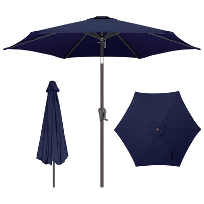 FLAME&SHADE 7.5 ft Outdoor Market Patio Table Umbrella with Tilt, Navy Blue