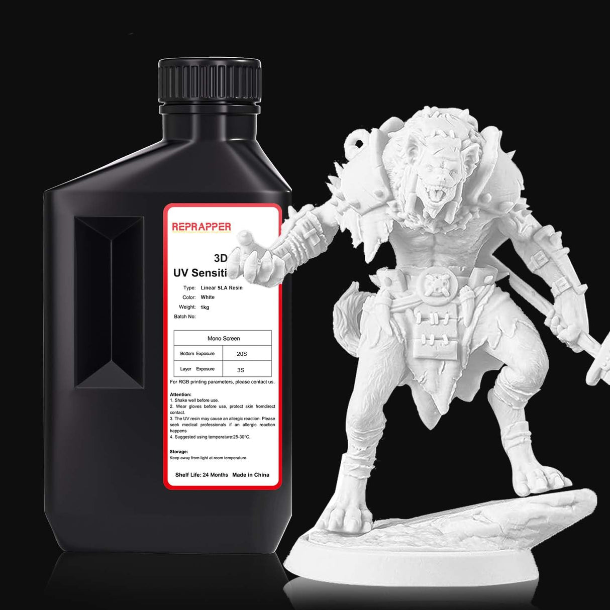 RepRapper 3D Printer Resin with High Precision and High Toughness, 405nm Fast UV-Curing Standard Photopolymer Linear SLA 3D Printing Resin Suitable for EMAKE3D Galaxy1 SLA Printer, White 1000g RepRapper