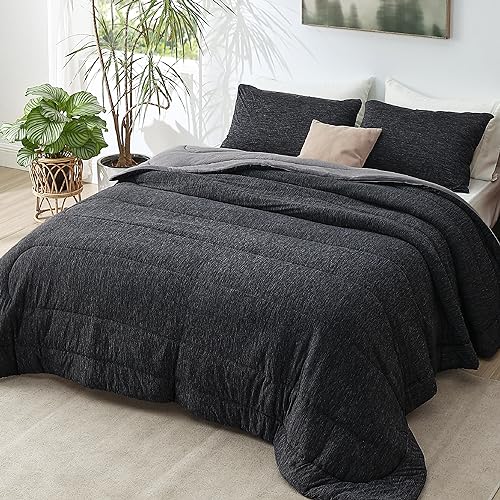 Bedsure King Comforter Set - Cooling and Warm Bed Set, Charcoal Black Reversible Bedding for All Season, 3 Pieces, 1 King Size Comforter (102"x90") and 2 Pillow Cases (20"x36") Bedsure