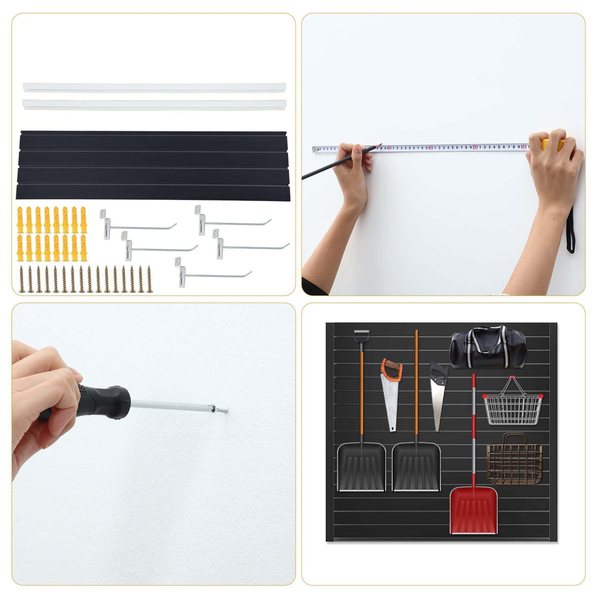 Landical PVC Slat Wall Panels 4 x 8 ft, 8 Panels, Organizer Storage System Slatwall for Wall Tool Organization Peg Board Storage Rack, Black Landical