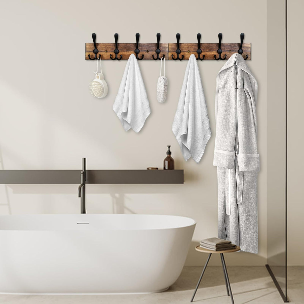 Homagic Coat Rack Wall Mount 31.5'' Coat Hanger Wall Mount Burnt Brown Coat Hooks for Wall Rustic Towel Racks for Bathroom Living Room Coat Hat Cloth Homagic