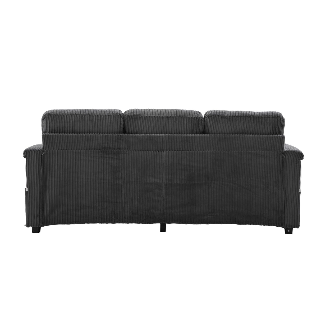 GDFStudio Modern L-Shaped Sectional Sofa with Pull-Out Storage, Ottoman, USB Charging & LED Lights, Cup Holders, Convertible 3-Seater Corduroy Upholstered Couch for Living Room, Apartment, Dark Gray GDFStudio