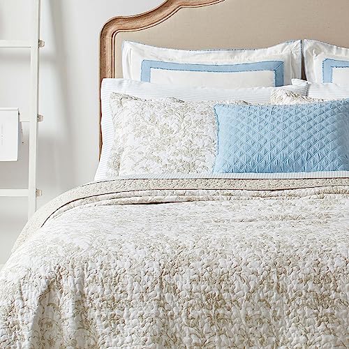 Laura Ashley - King Quilt Set, Soft Cotton Bedding with Reversible Design, Medium Weight for Year Round Use, 3 Piece Bed Set with Matching Pillowcases (Amberley Beige) Laura Ashley