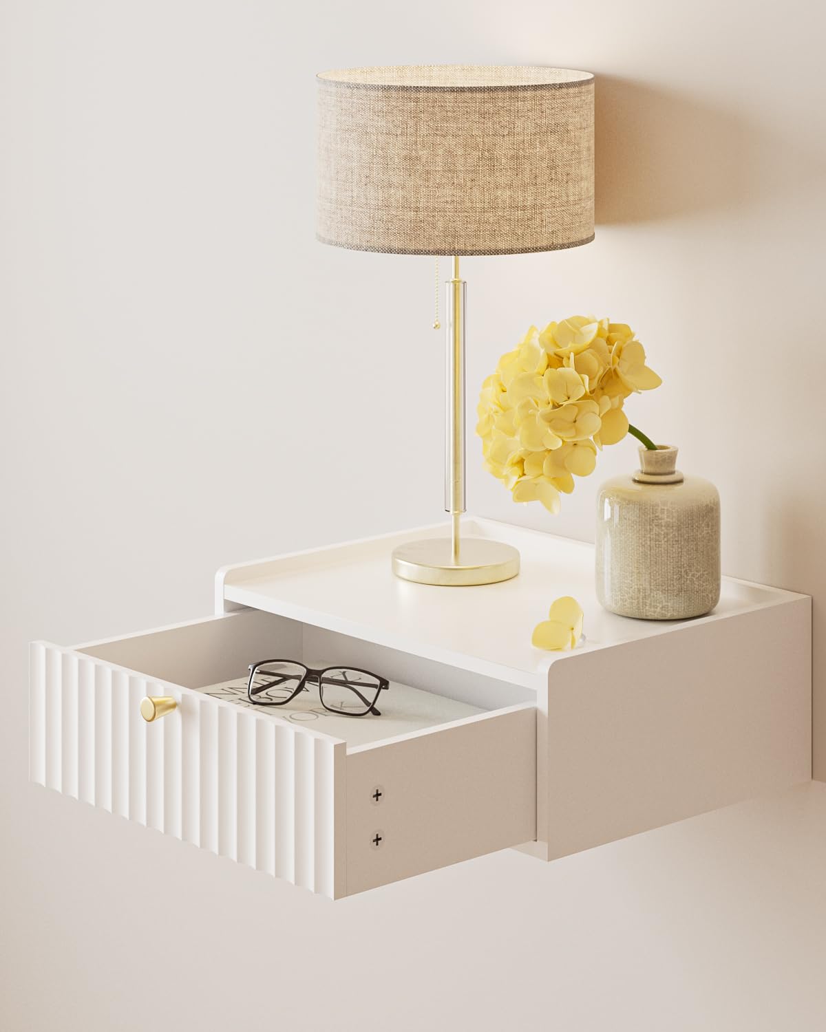 AEPOALUA Floating Nightstand,Wall Mounted Night Stand with Drawer,Small Floating Shelves,Floating Wood Bedside Table for Bedroom、Living Room、Bathroom AEPOALUA