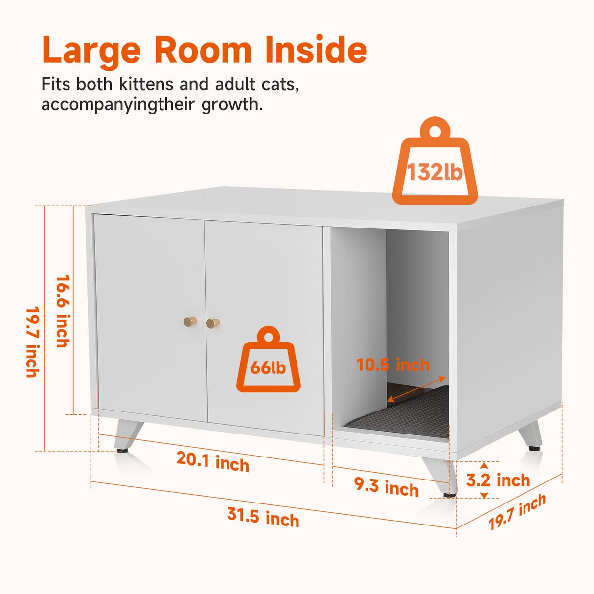 QuicMiou Cat Litter Box Enclosure, Hidden Litter Box Furniture Washroom Storage Cabinet, Modern Cat House with Scratche Pad (White) QuicMiou