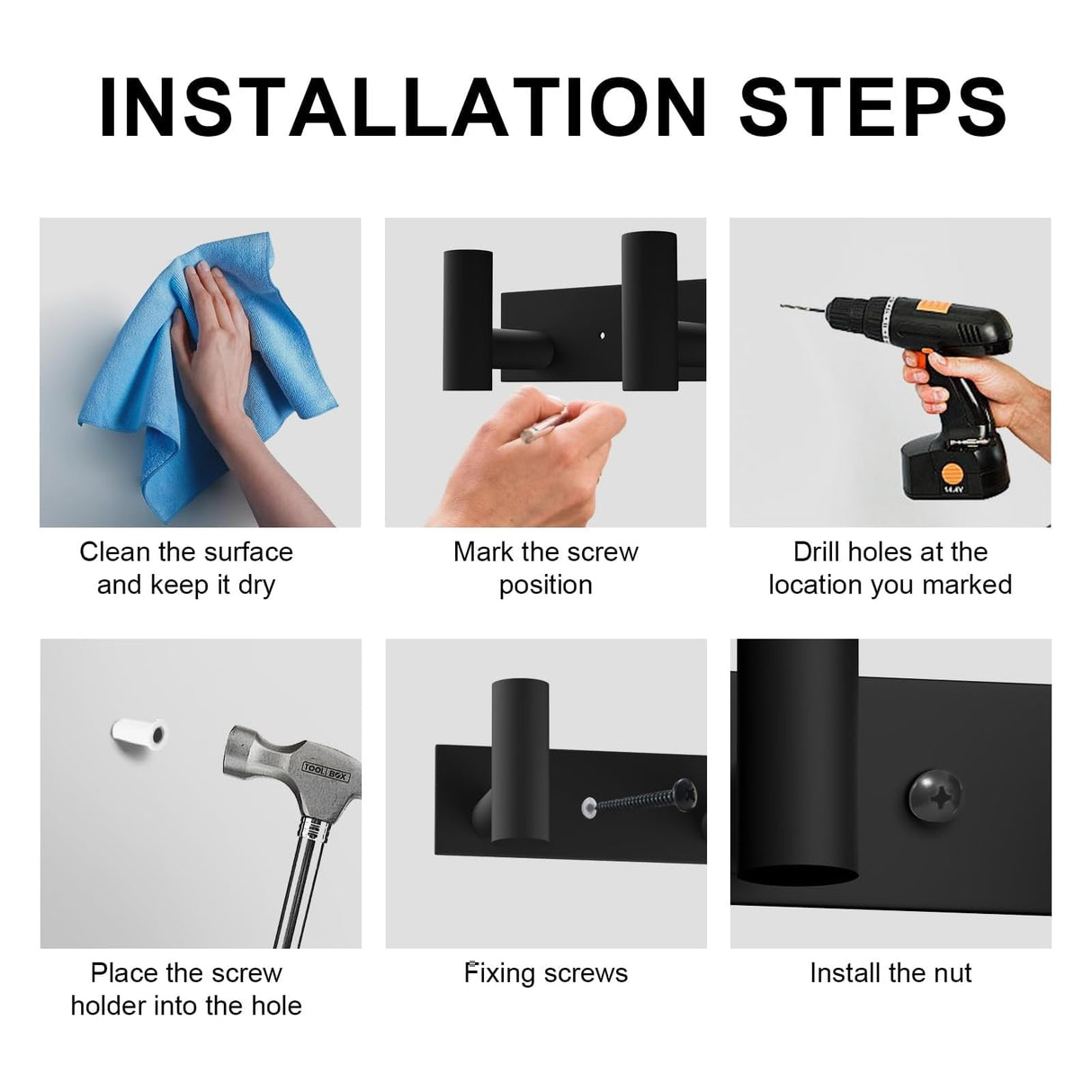 VAEHOLD Black Hat and Coat Wall Mount Rack 5 Hooks for Robes, Bags, Keys, and Towels Bathroom Towel Hanger Organizer (1 Pack) VAEHOLD