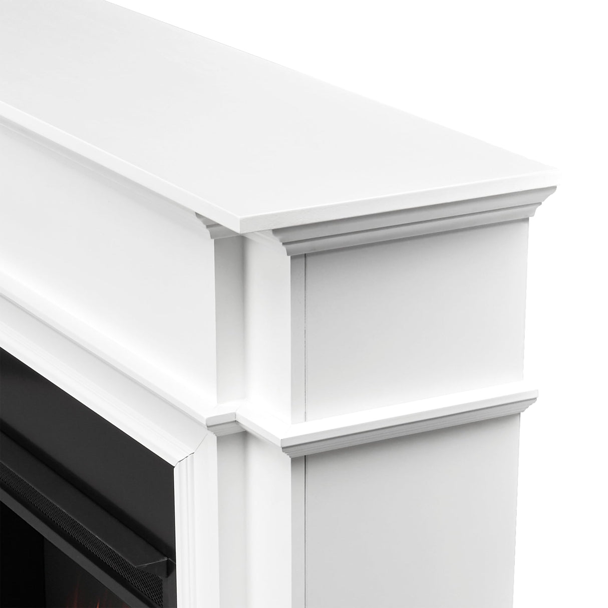 Real Flame Harlan 55” Electric Fireplace with Mantel for Living Room or Bedroom, Replaceable Fireplace Insert Heater, Realistic Log and Flame Effect, Remote Control, Timer, White Real Flame