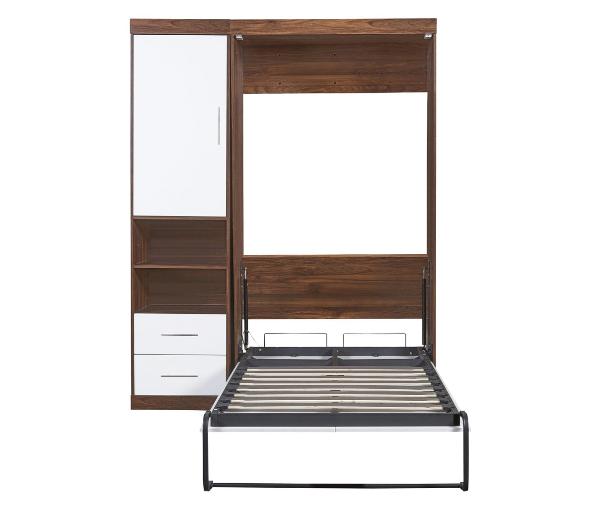 LZ LEISURE ZONE Twin Size Murphy Bed, Wood Wall Bed with Drawers and Shelves, White+Wood LZ LEISURE ZONE