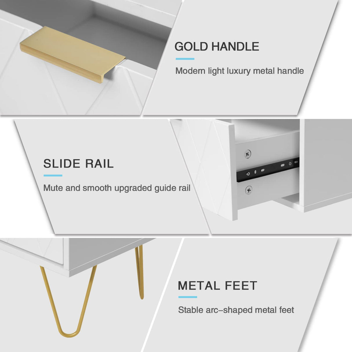 Anbuy White Nightstand Set of 2, End Side Table Double, Bedside Table with 2 Drawers, Dual Night Stand Metal Gold Legs for Bedroom Living Room Anbuy