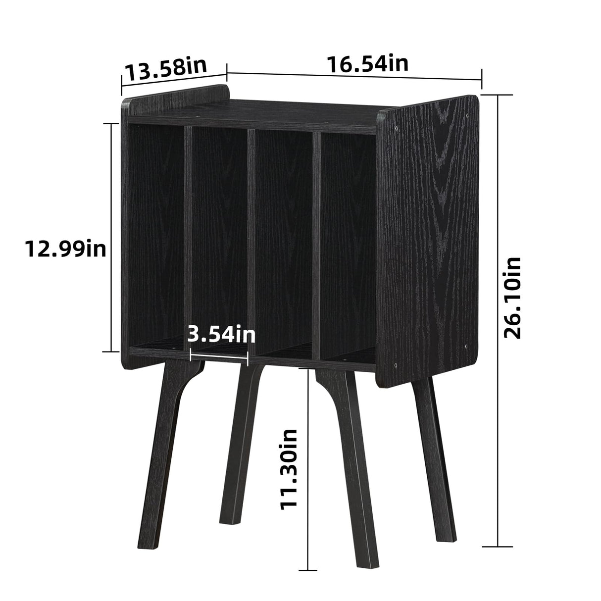 LELELINKY Record Player Stand,Black Vinyl Record Storage Table with 4 Cabinet Up to 100 Albums,Mid-Century Turntable Stand with Wood Legs,Vinyl Holder Display Shelf for Living Room LELELINKY