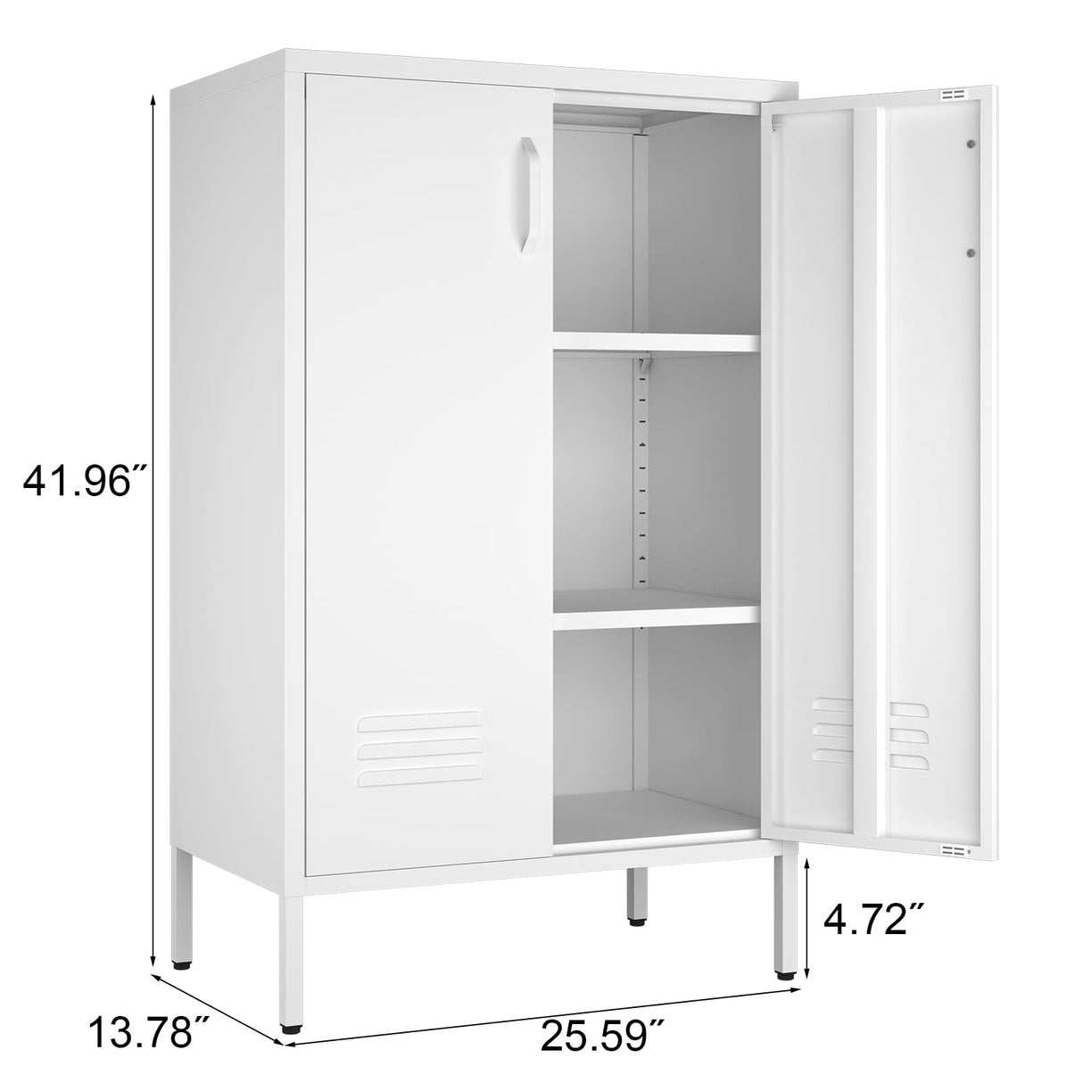 IRONFFICE Metal Storage Cabinet,2 Door Metal Locker Storage Cabinet,White Accent Locker Cabinet with Shelves,Sideboard Cabinet for Living Room,Entryway IRONFFICE