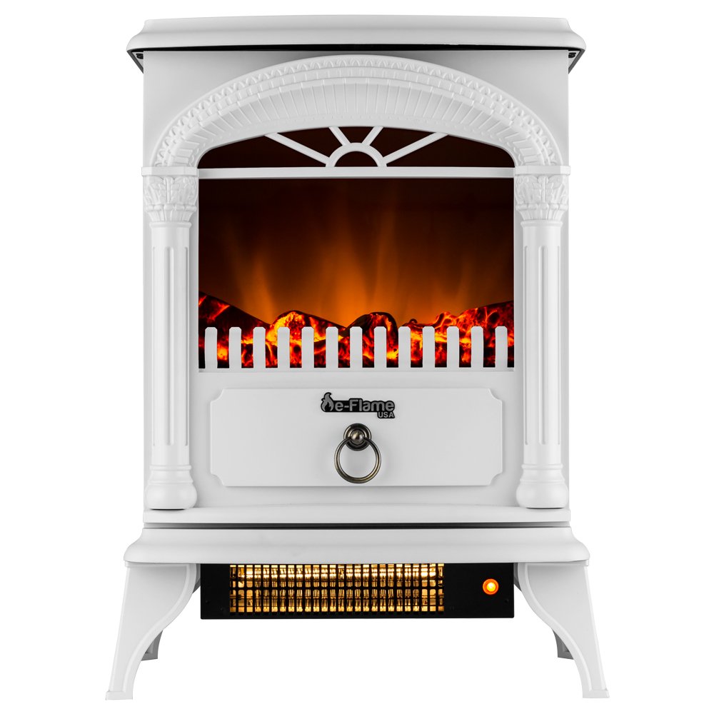 e-Flame USA Hamilton Indoor Compact Freestanding Electric Fireplace Space Heater - Realistic 3-D Wood Burning Flame (Winter White) e-Flame USA