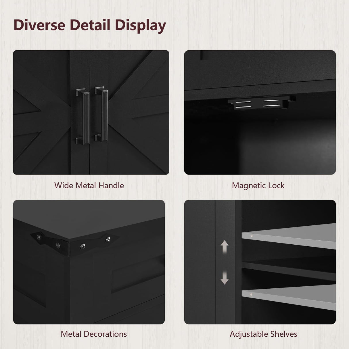 usikey Buffet Cabinet, 63” Large Sideboard Buffet Storage Cabinet with 3 Drawers, Farmhouse Coffee Bar with 4 Doors, for Kitchen, Living Room, Black usikey