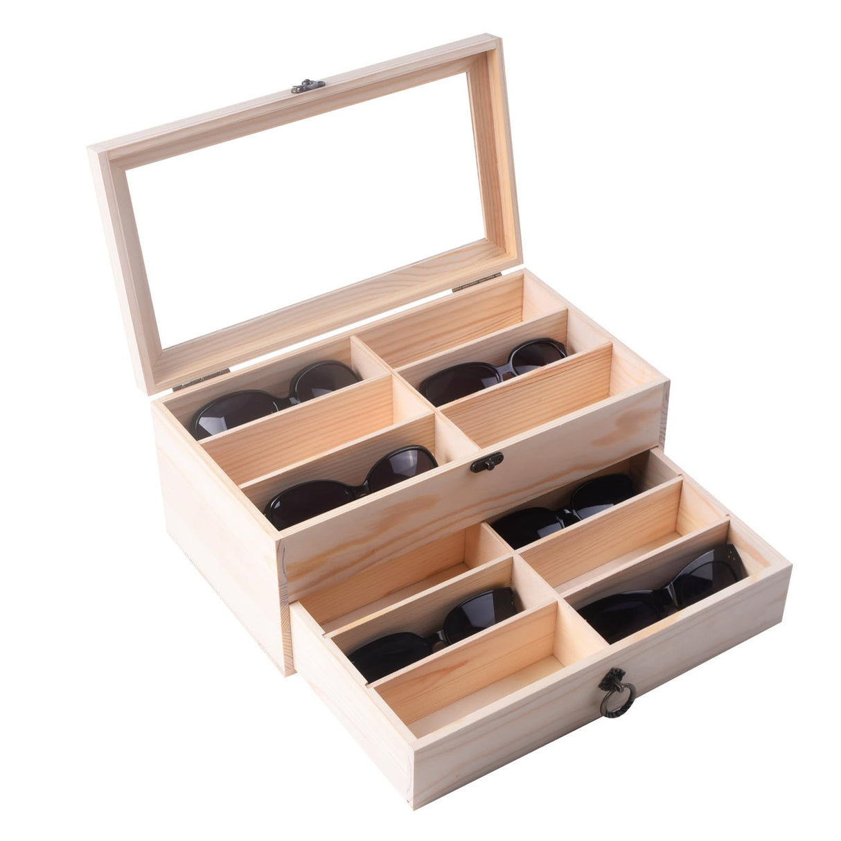 AUTOARK Pine Wood 12 Piece Eyeglasses Storage and Sunglass Glasses Display Drawer Lockable Case Organizer,DIY Colors,AW-171 AUTOARK