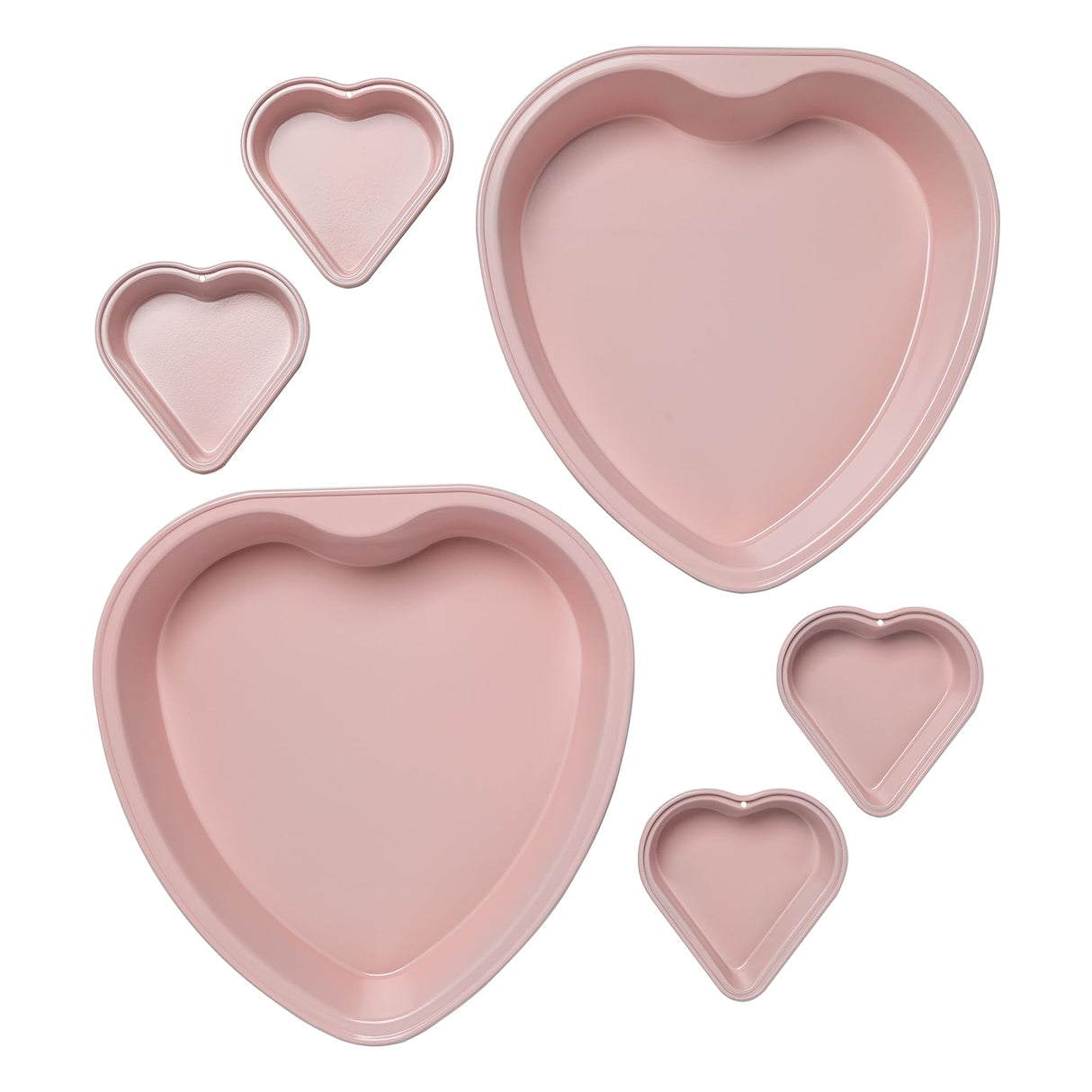Paris Hilton Heart Shaped Nonstick Bakeware Set, Easy Release Carbon Steel, Includes two 9.5-Inch Pans and four Mini 3.5-Inch Pans, Dishwasher Safe, Made without PFAS or PFOA, 6-Piece Set, Pink Paris Hilton