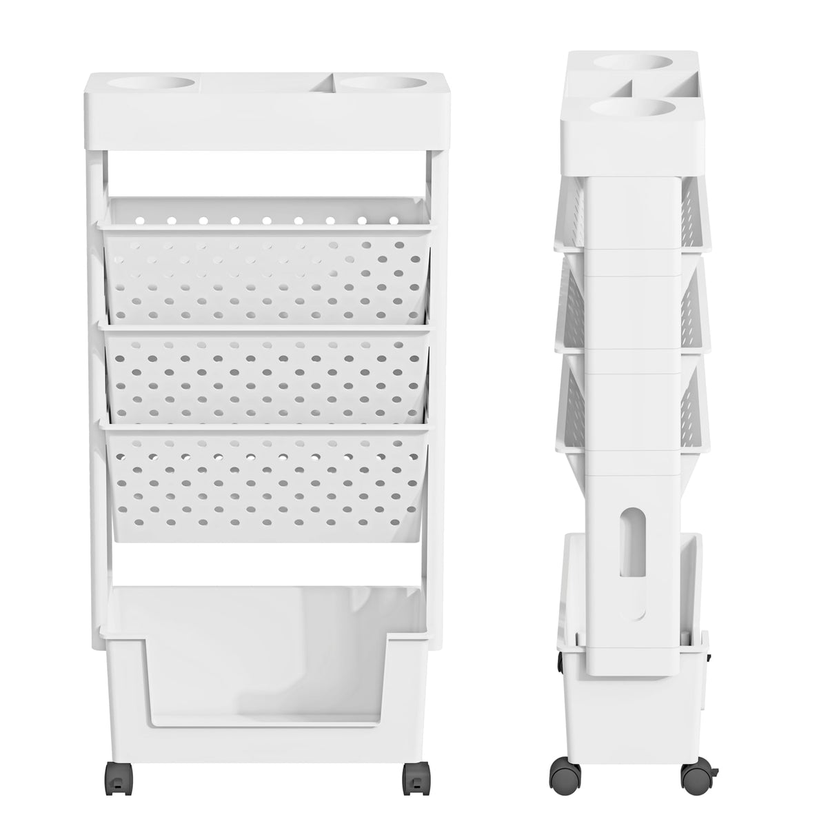 yeavs 5-Tier Mobile Bookshelf, Rolling Bookcase Book Storage Rack, Movable File Folder Organizer Cart with Wheels for Home Study Office Living Room Classroom, White yeavs