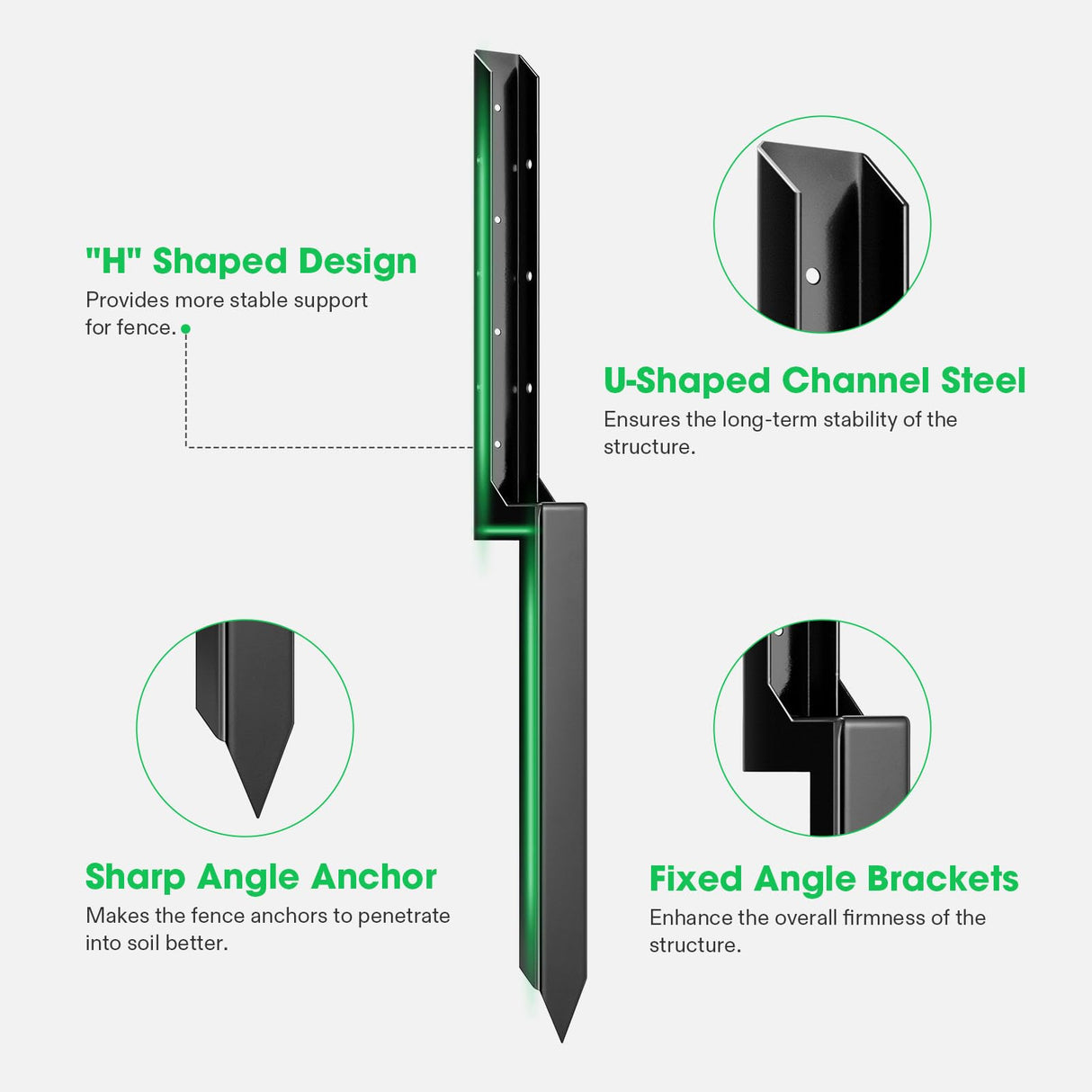 VIVOSUN Fence Post Repair Kit, Heavy-Duty Ground Spike with Gloves for Repairing Tilted or Broken Wood Posts (8 Pack, Black) VIVOSUN