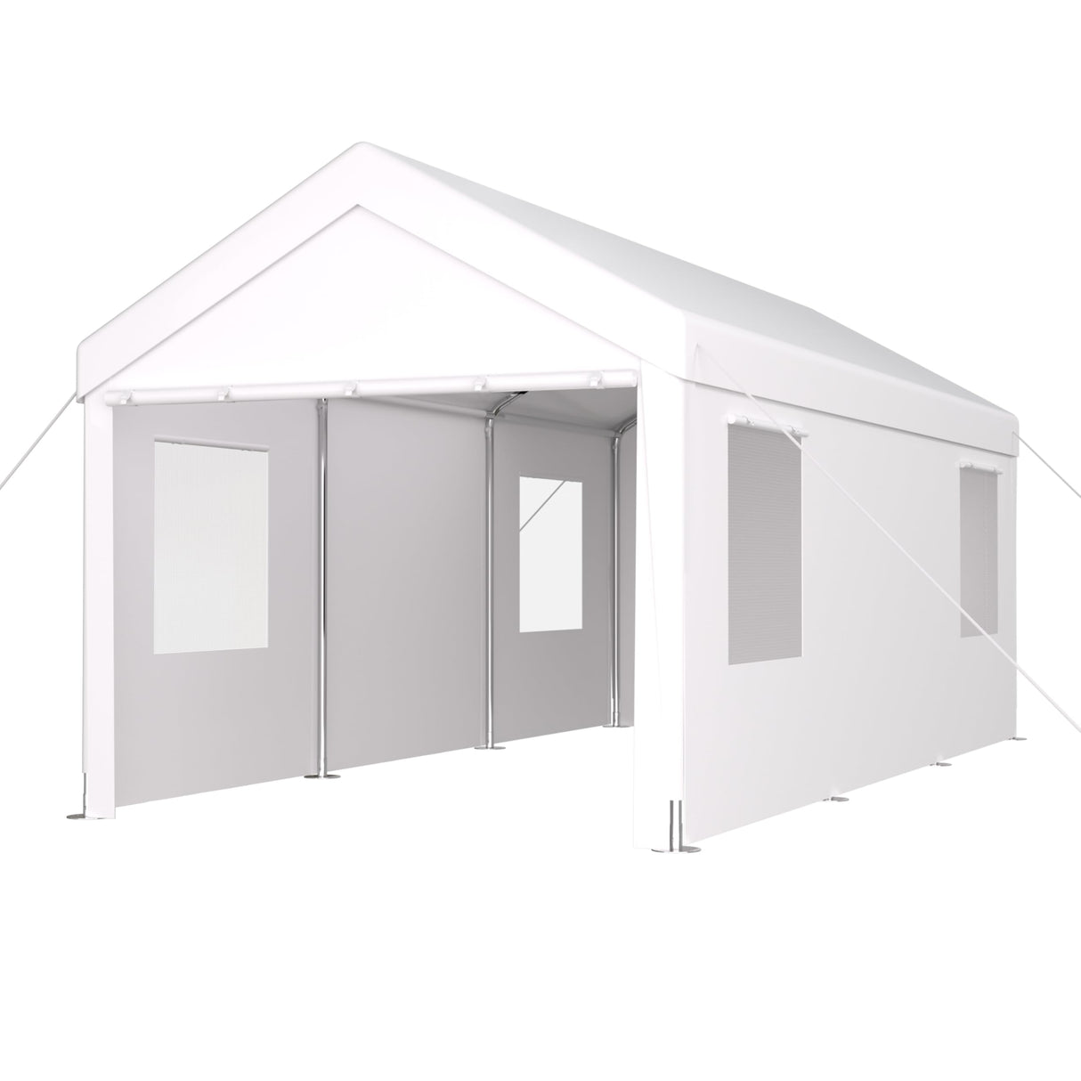 VeroFree 12x20ft Portable Garage Heavy Duty Carport Canopy, White with 2 Roll-up Doors & 4 Ventilated Windows – Shelter for Car, Truck, Boat, Tools, Outdoor Storage (1 Doors) VeroFree