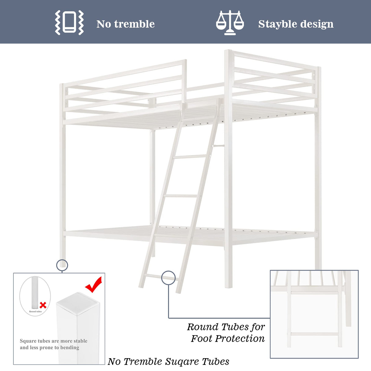 Allewie Metal Bunk Bed Twin Over Twin Size for Junior & Adults with Ladder and Heavy Duty Guardrail, Small Space Saving Design for Bedroom Kid Room and Dorm, White Allewie