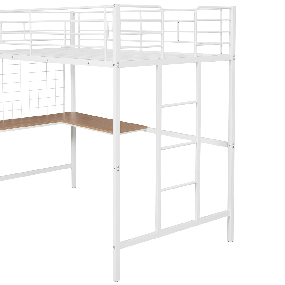 Harper & Bright Designs Twin Size Metal Loft Bed with L-Shape Desk, High Loft Bed with Metal Grid and Ladder,Loft Bed for Kids Teens Adults, No Box Spring Needed (White) Harper & Bright Designs