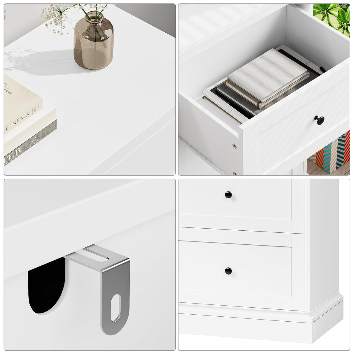 FOTOSOK White Dresser, 6 Drawer Dresser White, Modern Double Chest with Deep Drawers, Wide Storage Organizer Cabinet for Living Room Home FOTOSOK