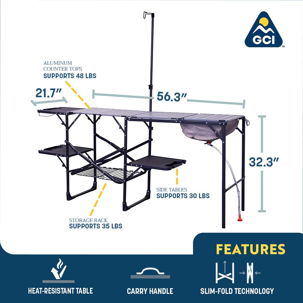 GCI OUTDOOR Master Cook Station | Portable Folding Kitchen Table with Soft Shell Sink, Heat Resistant Tabletop & Telescoping Lanter Pole, Perfect for Camping Trips GCI Outdoor