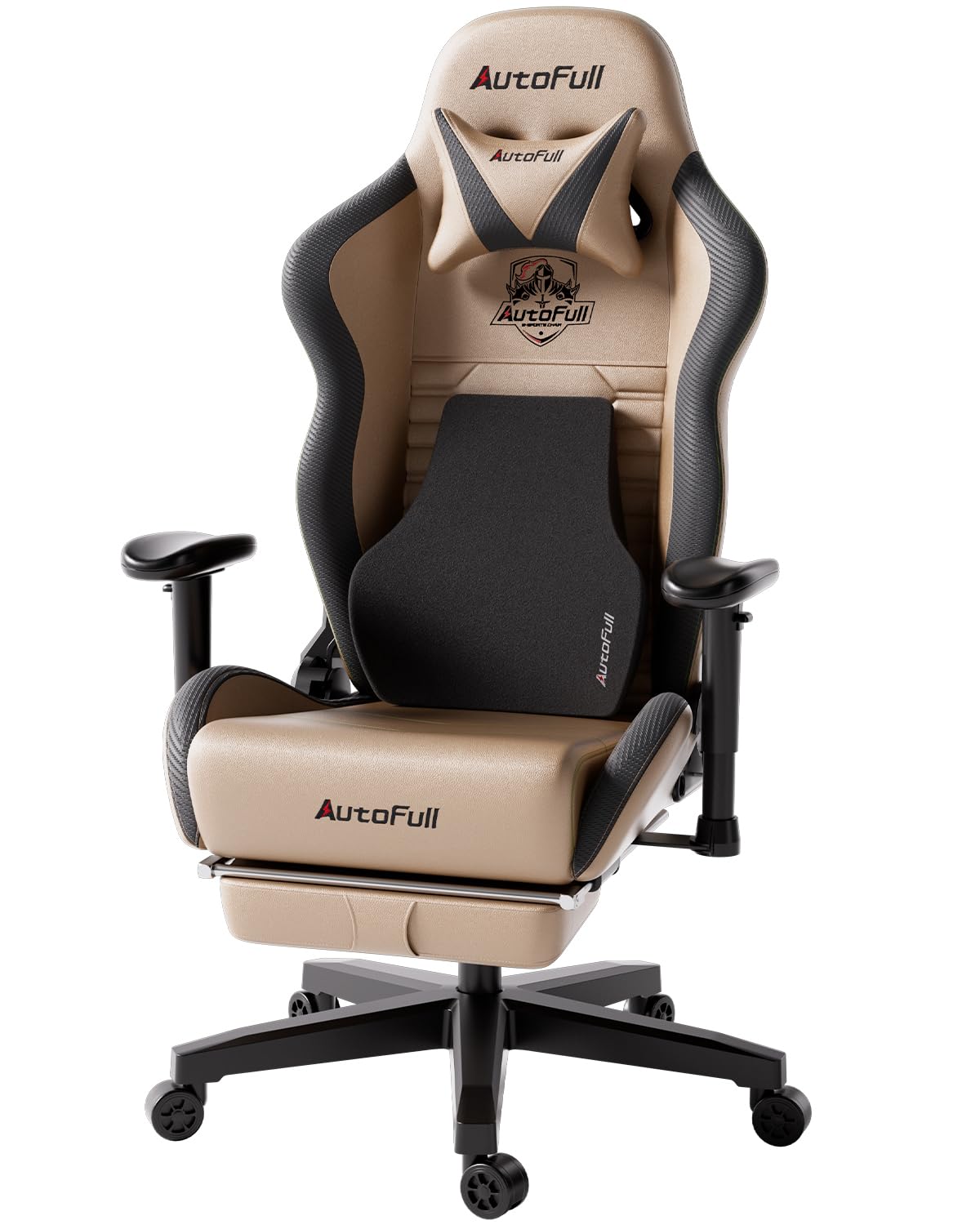 AutoFull Gaming Chair, Racing Style Gaming Chair with Ergonomic Lumbar Support,Adjustable High Back PU Leather PC Chair with Footrest,Brown AutoFull