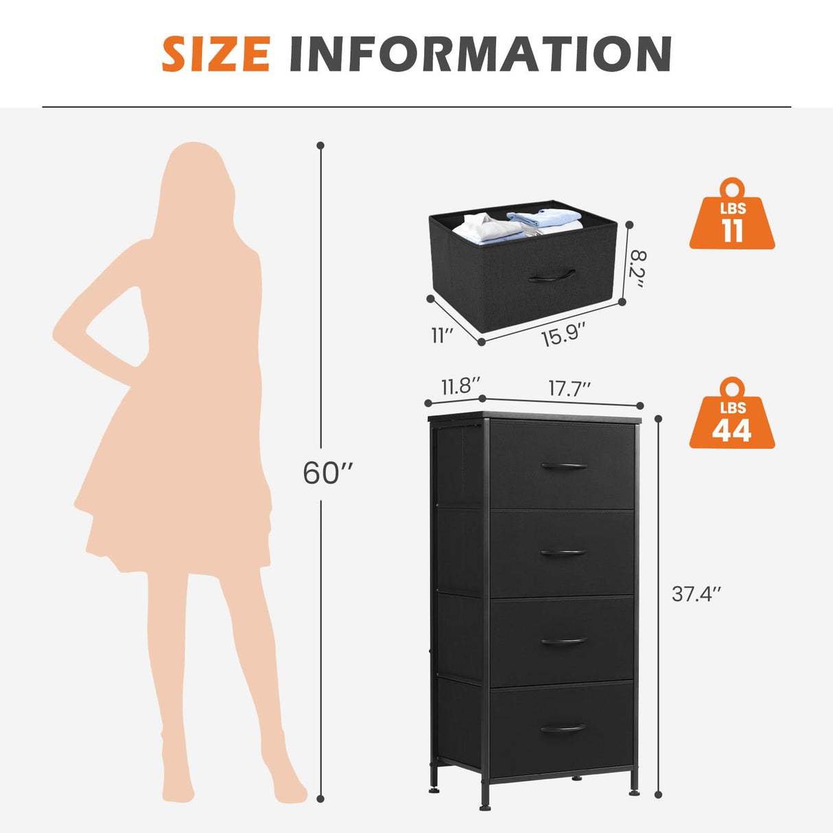 Sweetcrispy Nightstand Small Bedroom Dresser with 4 Fabric Drawers, Bed Side Furniture End Table, Wooden Top Cabinet Night Stand Dresser for Closet, Entryway, Dorm, Black Sweetcrispy