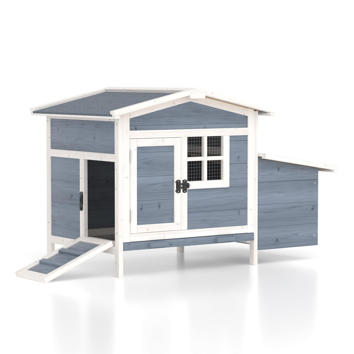 GOJOOASIS Chicken Coop for 2 Chickens Outdoor Rabbit Hutch Chicken House Cage with Ramp & Nesting Box for Small Animals (Grey) GOJOOASIS