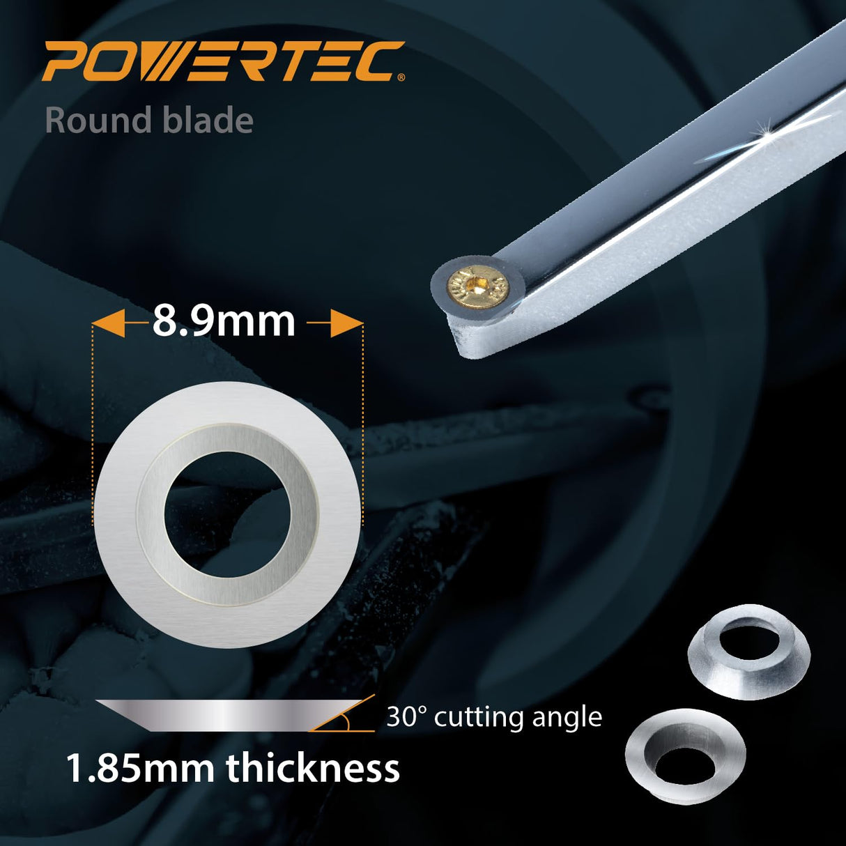 POWERTEC 71827 Carbide Tipped Woodturning Tool 3 Piece Set with Straight, Shallow Swan Neck & Deep Swan Neck for Deep Hollowing Work, Wood Lathe Chisel with Replaceable Tips POWERTEC