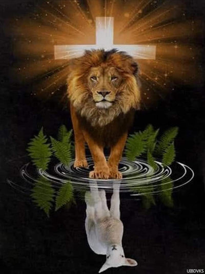 Christian Religious Lion and Lamb DIY 5D Diamond Painting. Under The Cross Artwork Gift Choice for Religious Families Kits for Adults for Home Wall Decor 12x16 inch