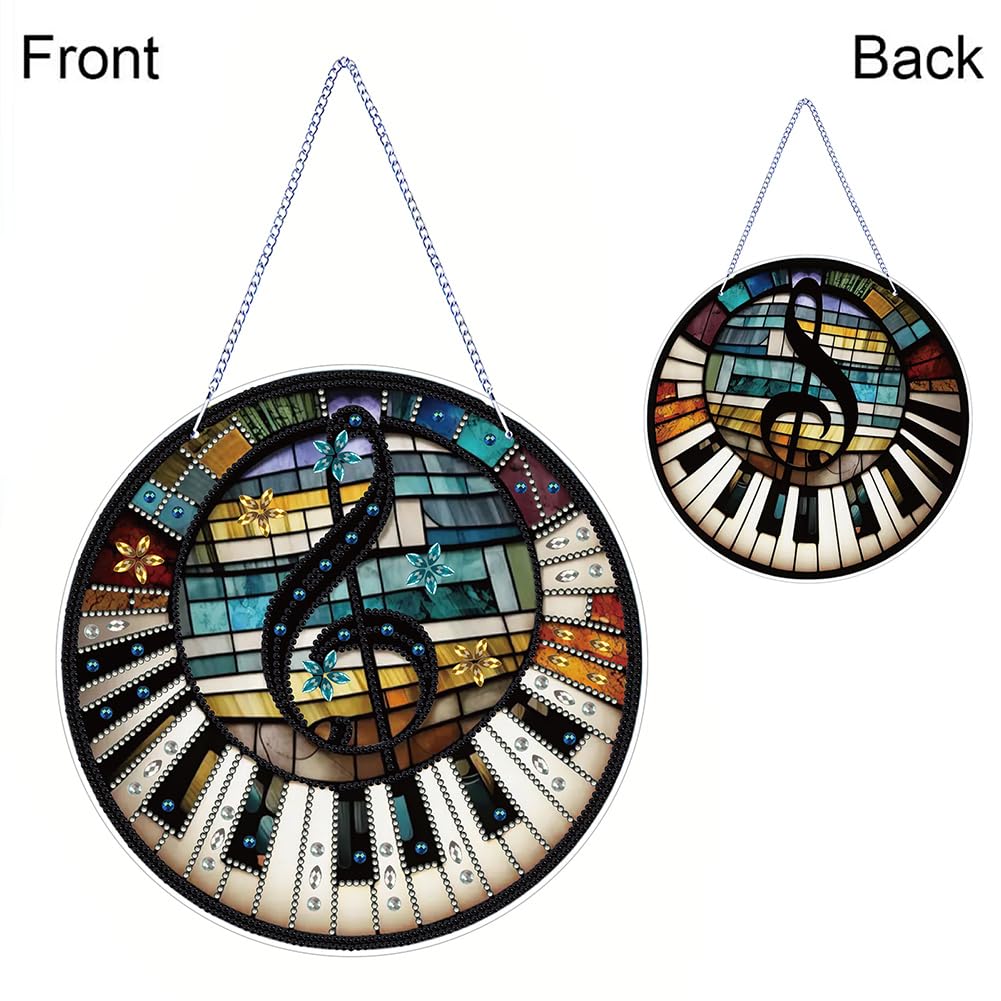 5D Diamond Painting Kits Hanging Pendant, Glass Special Shaped Piano Notes DIY Diamond Painting Hanging Suncatcher, Double-Sided Pattern Window Pendant Ornament for Home Decoration and Gift Generic