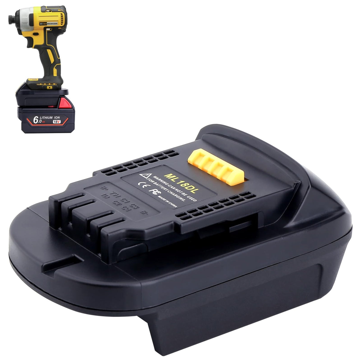 Kotoate ML18DL Battery Adapter Compatible with Dewalt 20V Cordless Tools, Adapter Compatible with Milwaukee 18V M18 Battery to Replacement for Dewalt 20V Max Lithium Battery (Adapter Only) Kotoate