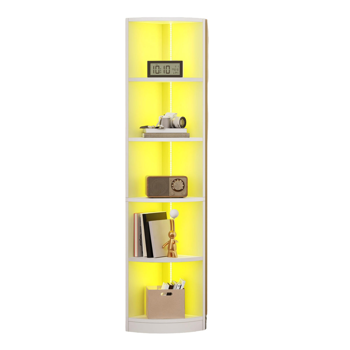 YITAHOME 70.8" Corner Shelf with LED Light, 5 Tier Modern Corner Bookshelf, Display Corner‘s Bookcase and Bookshelves,Wooden Open Storage Book Shelves for Bedroom, Living Room, Home Office, White YITAHOME