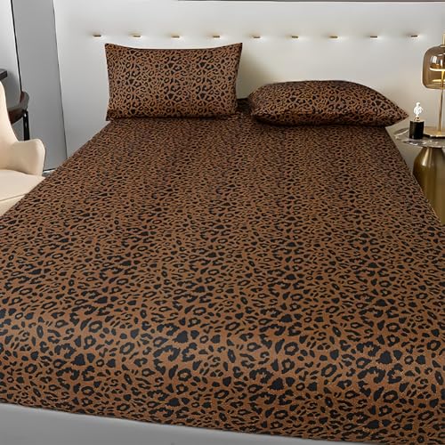 Leopard Pattern Fitted Sheet King Size Soft 100% Microfiber Bedding Sheet with 15" Deep Pocket 1 Piece Fitted Sheet Animal Cheetah Printed Farmhouse Bedding Sheet Cozy Mattress Cover King Bed Sheet LifeTB