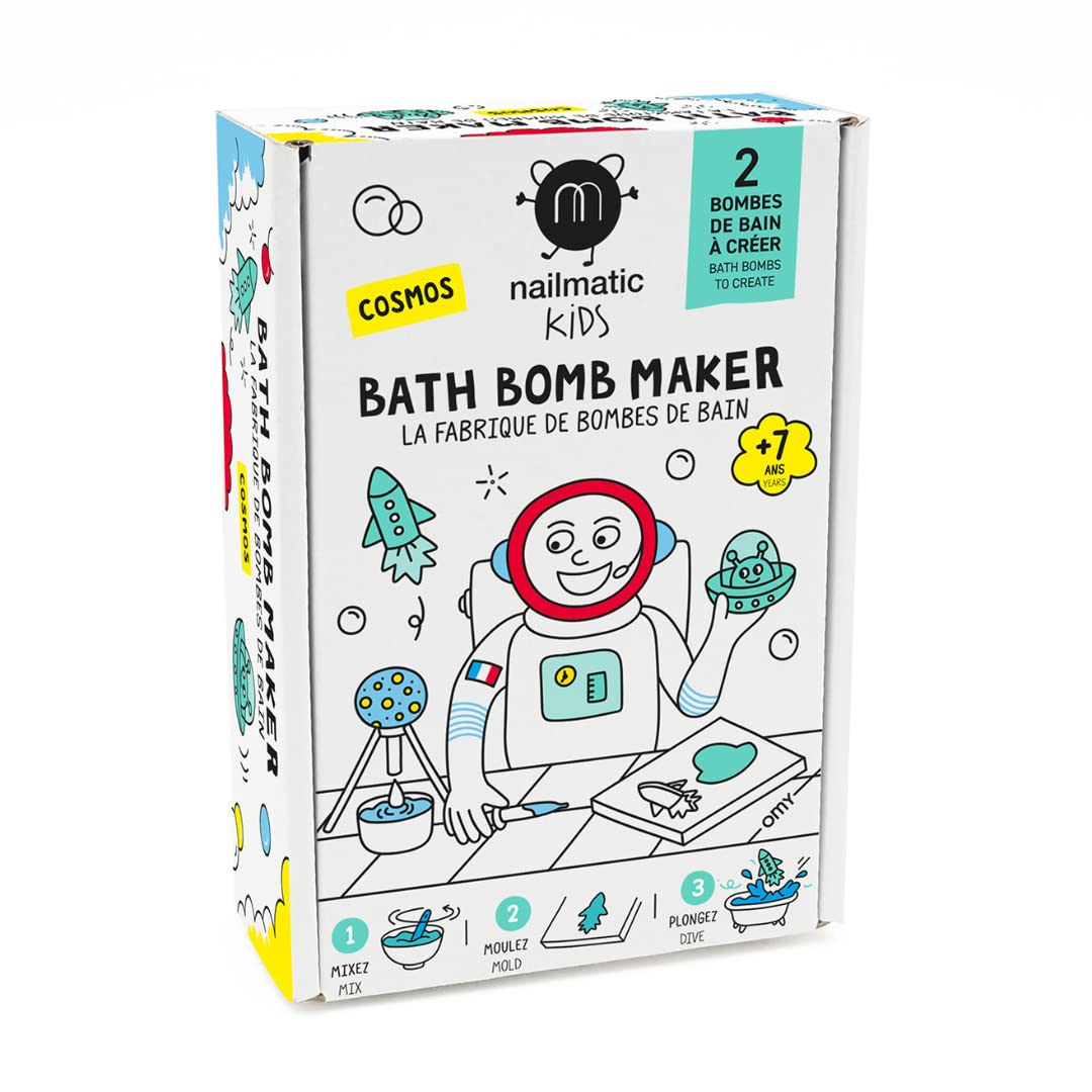 Nailmatic Cosmos DIY Bath Bomb Kit - Bath Bomb Making Kit for Kids, Make Your Own Bath Bombs, Includes Saucer & Rocket Molds, Vegan, Preservative Free, Ages 7+ Nailmatic