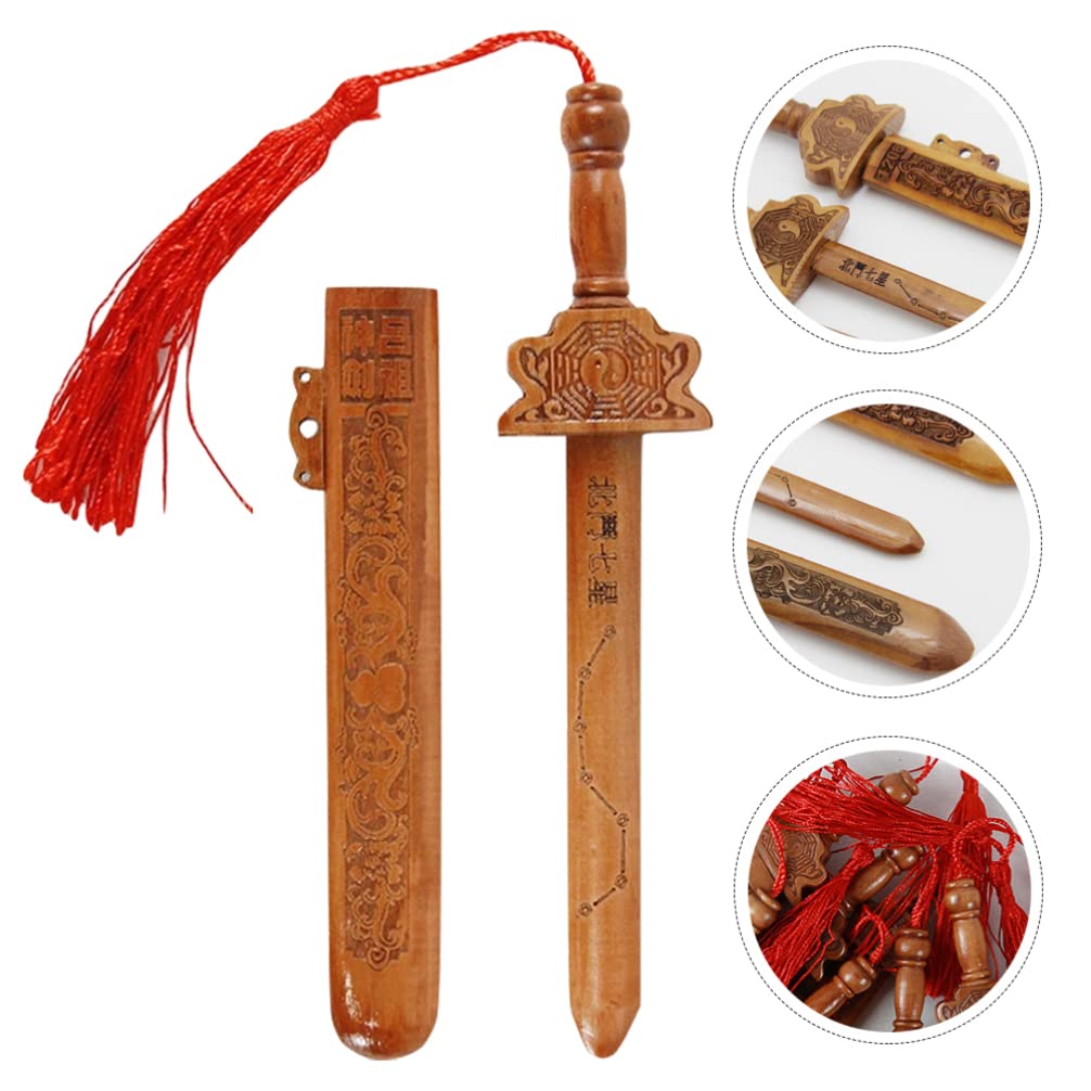 Yardwe Peach Wood Sword Traditional Chinese Wooden Sword Sword Hand-Carved Knife Sword Pendant with Tassel Home Furnishing Feng Shui Protection Amulet for Drive Out Evil Spirits Yardwe
