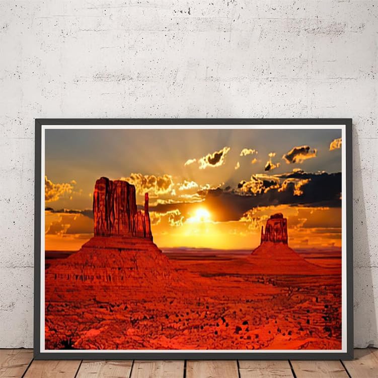 UPABLUNSO Diamond Painting Landscape Beautiful Sunrise Over Monument Valley Arizon Tourism Tribal 5D Diamond Art Perfect for Home Wall Decor 12x16inch UPABLUNSO