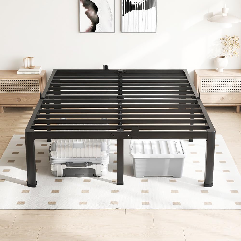 VIPSHOW 18 Inch King Size Bed Frame, 3500Lbs Heavy Duty Metal Platform with Round Corner Legs Mattress Slide Stopper, Steel Slat Support No Box Spring Needed, Noise Free, Non-Slip, Easy Assembly VIPSHOW