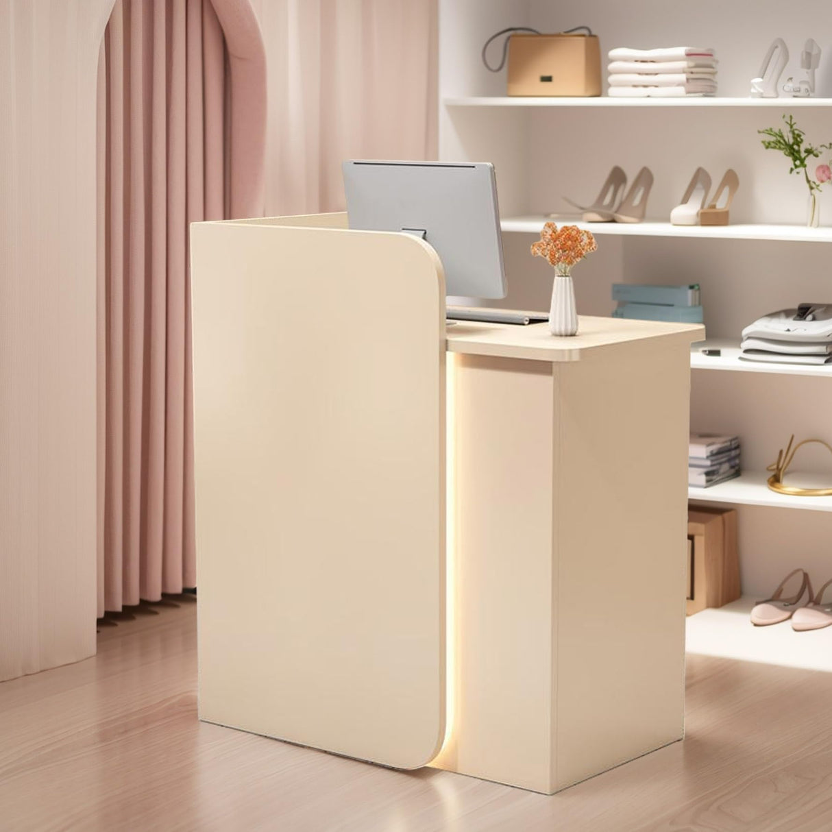 HEOTJUUQ Reception Desk with LED Light Strip, Compact Reception Counter, Front Counter with Lockable Drawer, 6 Color Options, Retail Checkout Counter for Salon, Office, Boutique HEOTJUUQ