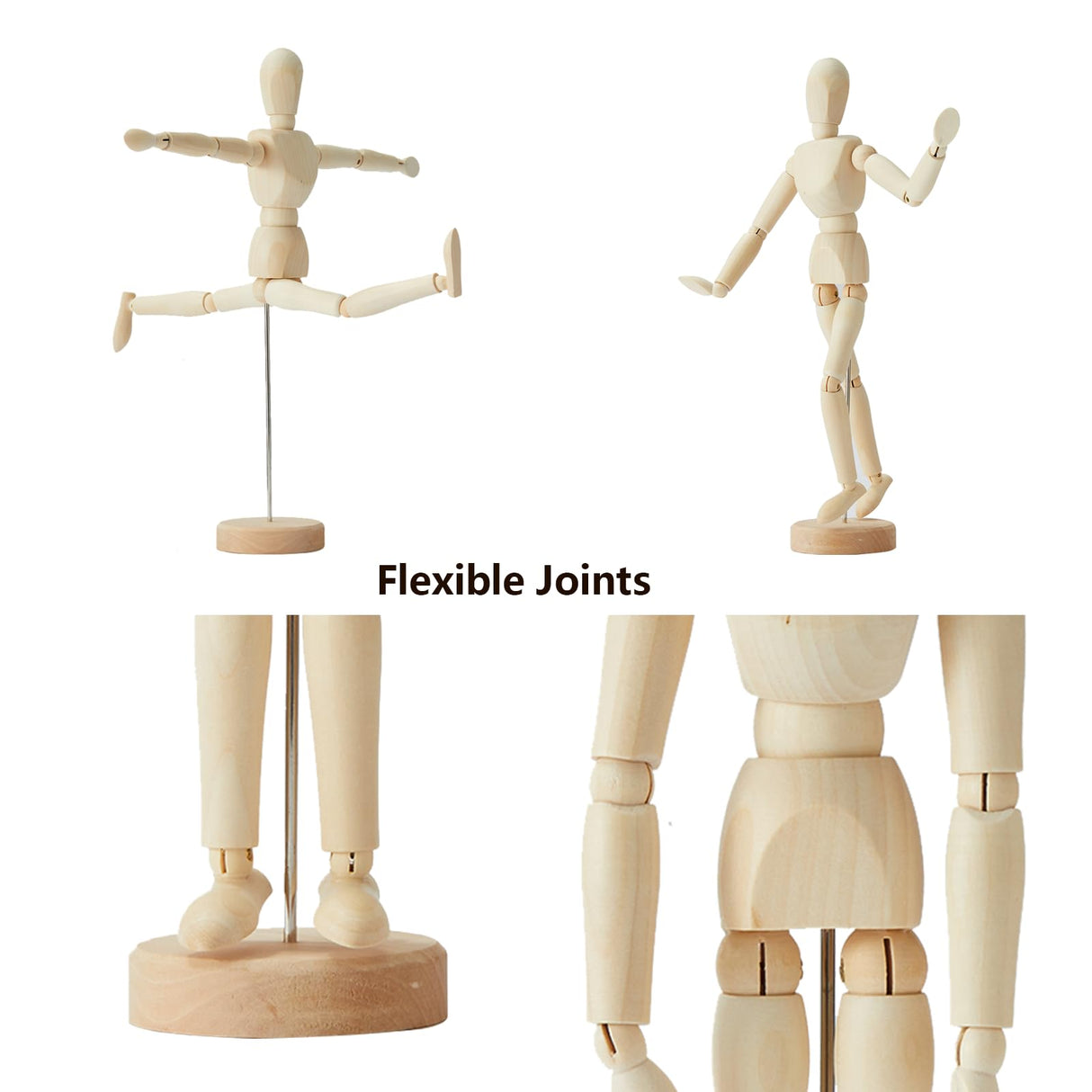 2 Pack, 8 Inch & 12 inch Artist Wooden Manikin Flexible Body Joints, Human Figure Puppet Model Wood Male Mannequin Doll Ornament Stand for Home Office Desk Decoration Sketching Drawing Painting Zxmissu