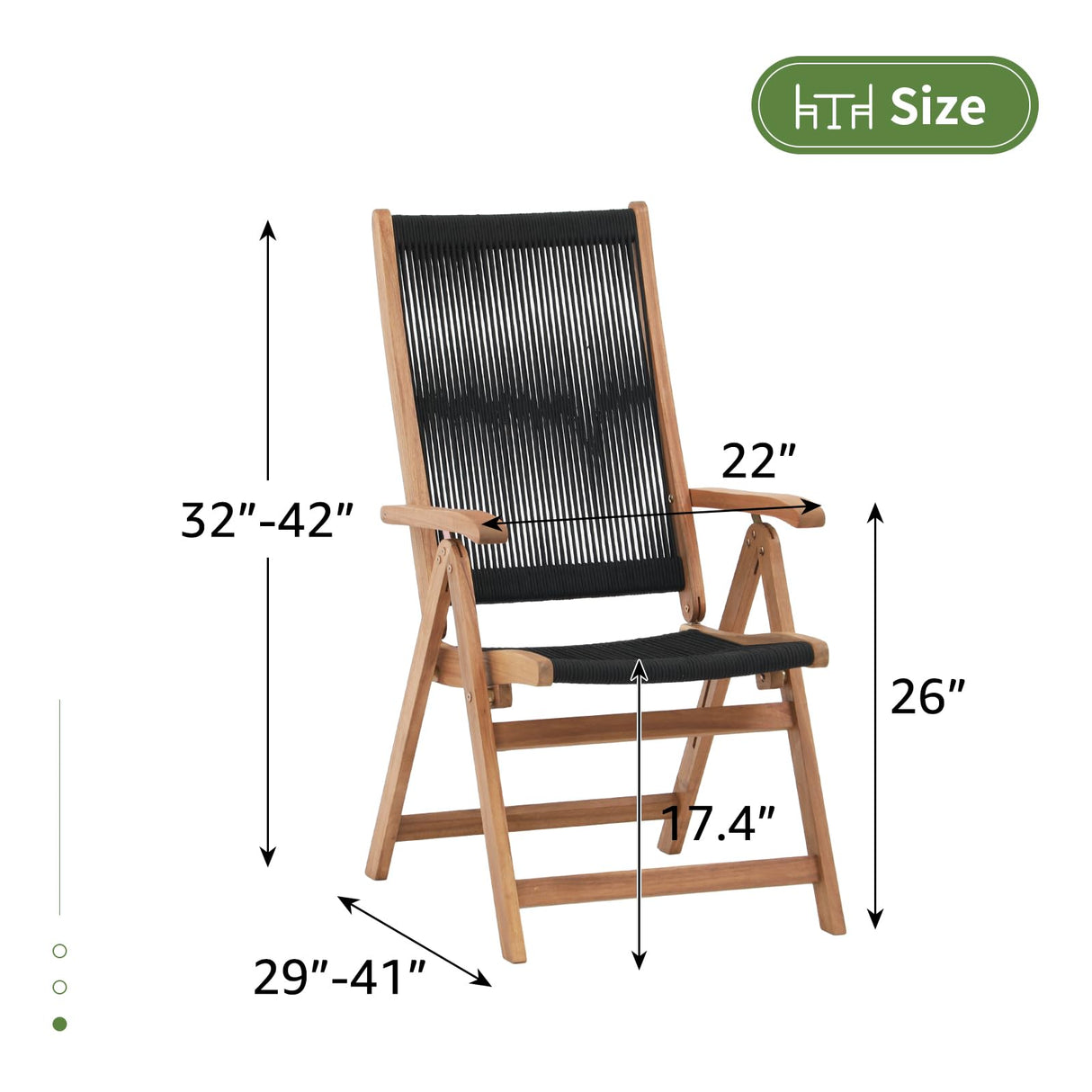 OC Orange-Casual Folding Patio Dining Chair Set of 2, Outdoor Acacia Wooden Rope Reclining Chair w/Armrest, FSC Certified Wood, for Porch, Backyard, Garden, Indoor, Black OC Orange-Casual