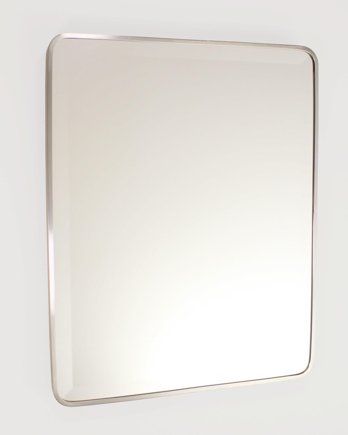 16x20 Austin Farmhouse Metal Framed Rounded Rectangle Recessed Bathroom Medicine Cabinet, Beveled Mirror, 14x18 in-Wall Opening, powder-coated Steel, Glass Shelves, Magnet Close, Brushed Nickel Fox Hollow Furnishings