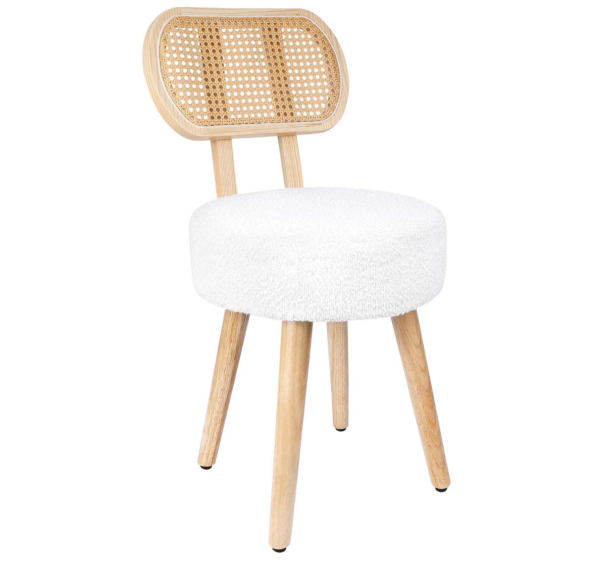 Rattan Dining Chair, Kitchen Dining Room Chairs, Mid Century Modern Boucle Chair, Stylish Upholstered Wood Accent Chair, Cute Sherpa Chair, Living Room Bar Stool Chair, Boho Makeup Vanity Chair, 1 Pc ZYBT